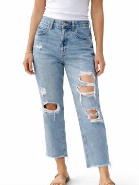 High Rise Slouchy Straight Jeans Womens Size 8 Raw Hem Old Navy  100% Cotton